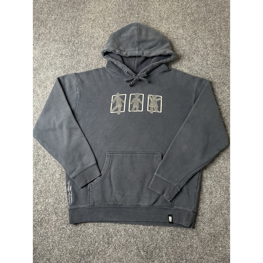 Mens Girl Skateboards Hoodie Charcoal Graphic Pullover, Size M